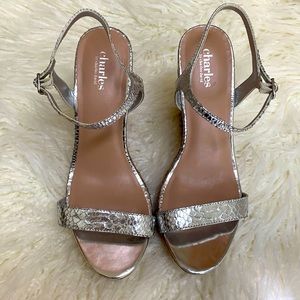 Almost new Charles David silver crocodile sandals size 9 1/2